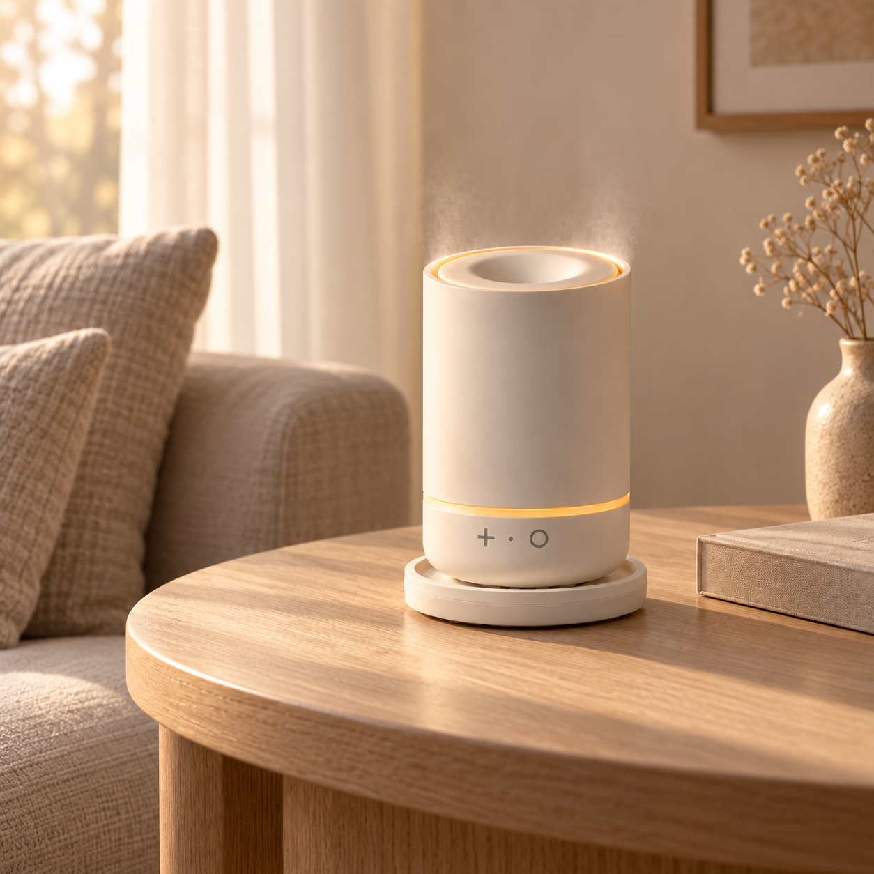 Ivory Eissomisha diffuser in a warm, inviting living room