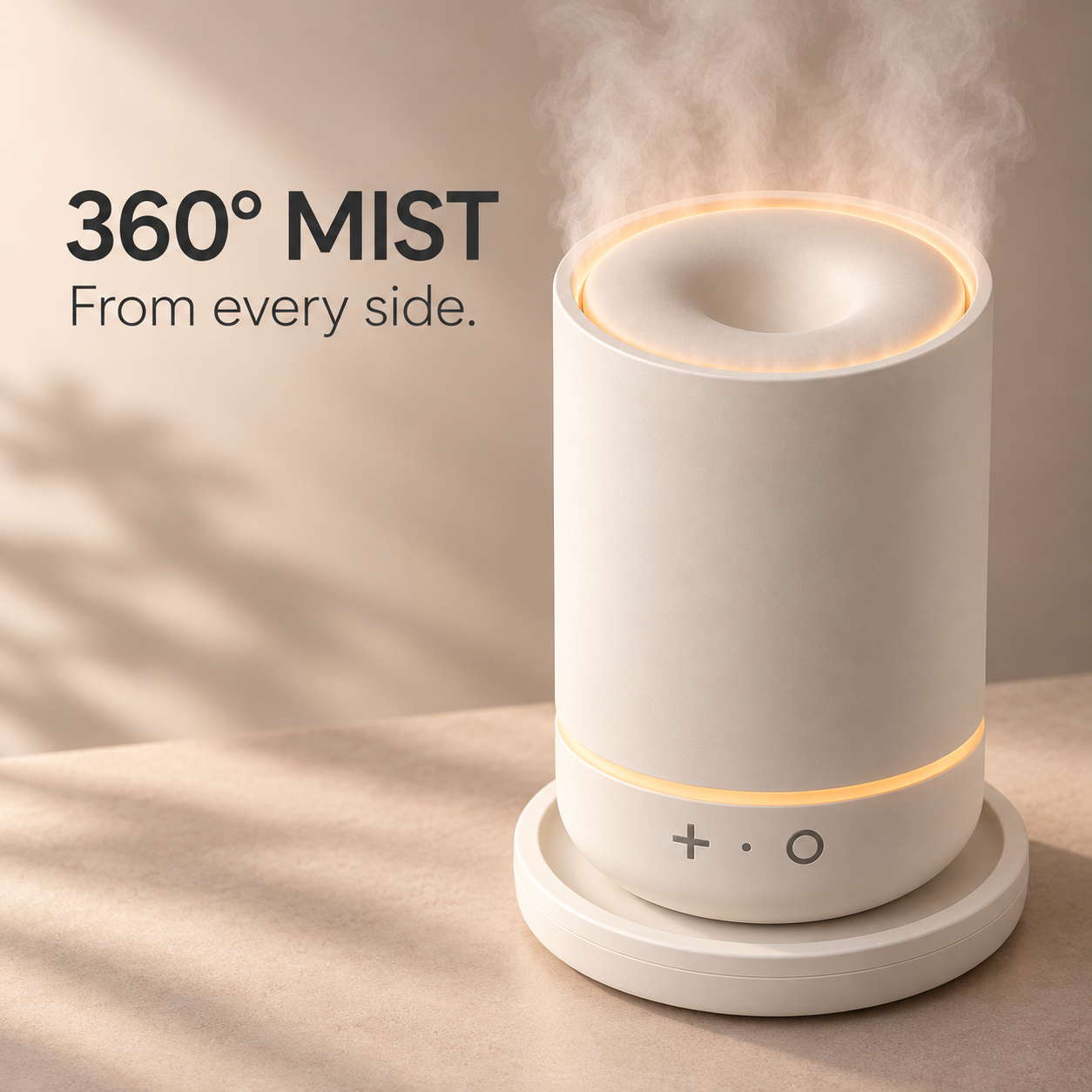 Mist rising simultaneously around the diffuser's circular top outlet